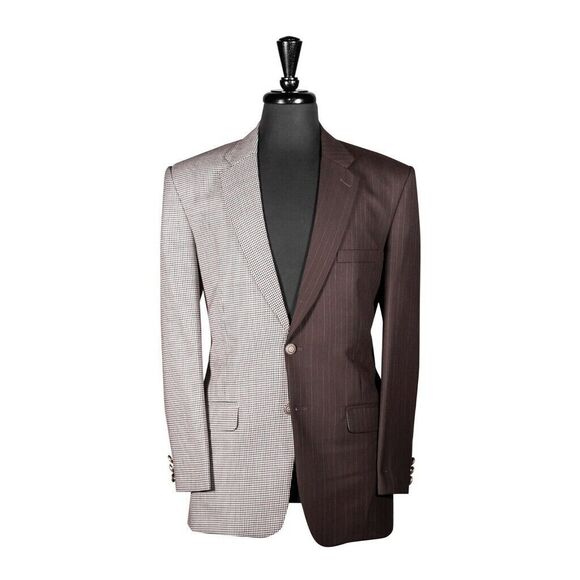 Mens Blazer Brown Pinstripe Beige Check Contrast Formal Jacket Sport Coat 40R